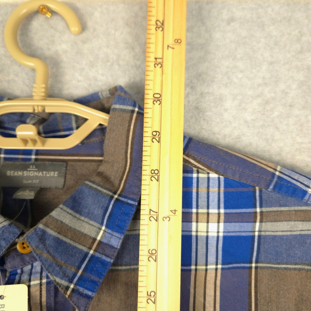 LL Bean Signature Castine Slim Fit Plaid Flannel Shirt Men's L Nut Brown Blue - Picture 7 of 7
